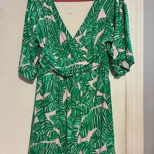 Lilly Pulitzer Green Palm-Print Midi Dress with Cream Base